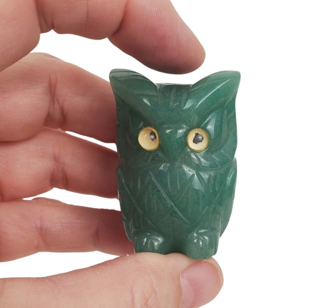 Hand-Carved Green Aventurine Owl Figurine
